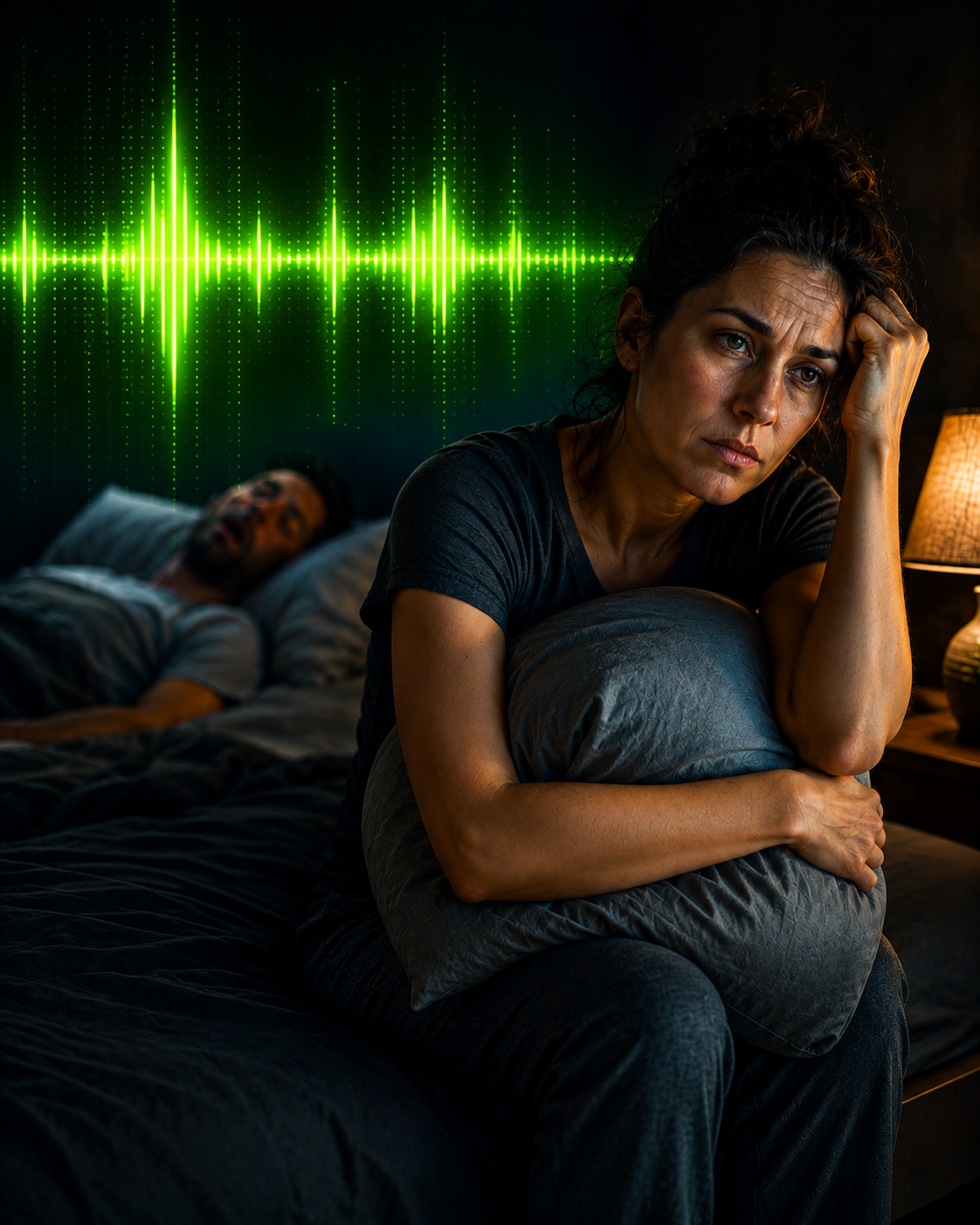 Frustrated partner awake beside snoring noise graph